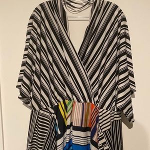 Eloquii Front Faux Wrap Stripes High Low Hem